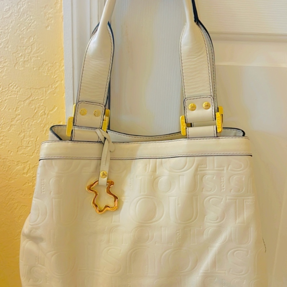 Tous White Shoulder Bag with Gold Hardware